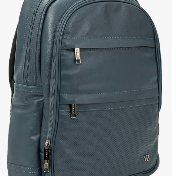 VELEZ Blue Leather Backpack -14 inch Laptop Bag - Water Resistant Backpack - Picture 4 of 8